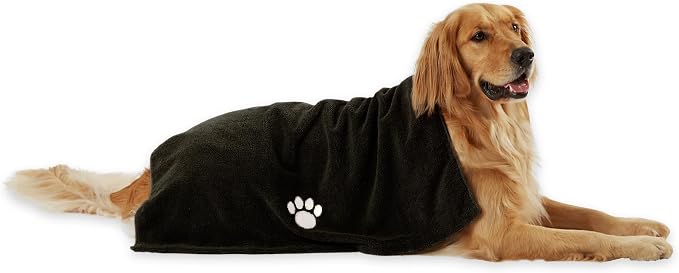 Pet Grooming Towel Collection Absorbent Microfiber X-Large, 41x23.5", Embroidered Black