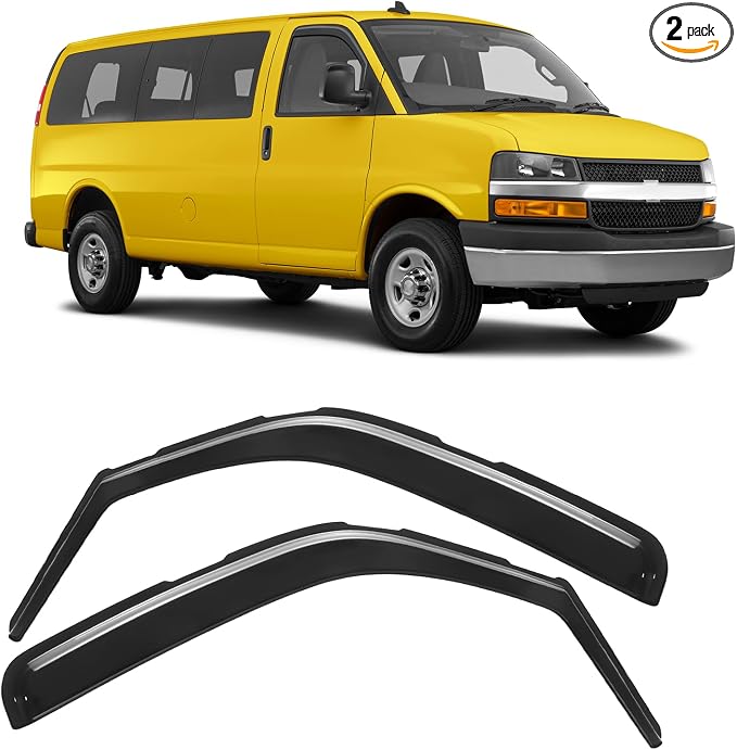 in-Channel Rain Guards Fit for 1996-2026 Chevy Express Van 1500 & GMC Savana 2500 3500, Durable Side Windows Wind Sun Deflectors, Window Rain Guard Black 2 PCS
