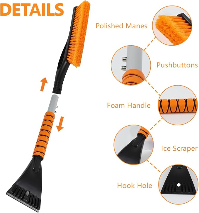 Snow Brush & Ice Scraper, 2 in 1 Car Ice Scrapers for Windshield Window, Detachable Ice Snow Removal Tool with Ergonomic Foam Grip for Car Truck SUV, Winter Car Accessories