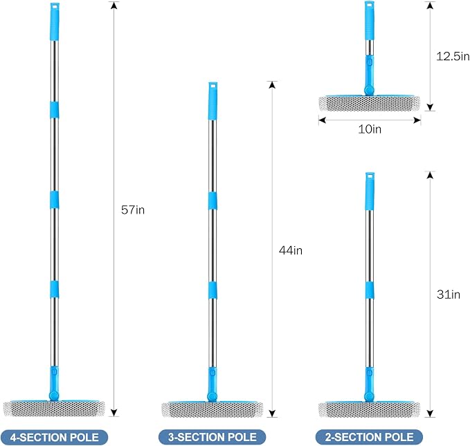 Window Squeegee, 2 in 1 Window Cleaner Tool with 57-in Extension Pole and Sponge Professional Squeegee for Window Cleaning Car Windshield Glass Shower, Blue