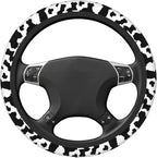 Black White Cow Print Neoprene Steering Wheel Cover for Men Women Anti-Slip Elastic Steering Wheel Protective Cover 15in Universal Car Accessories Fit Cars, SUVs, Auto