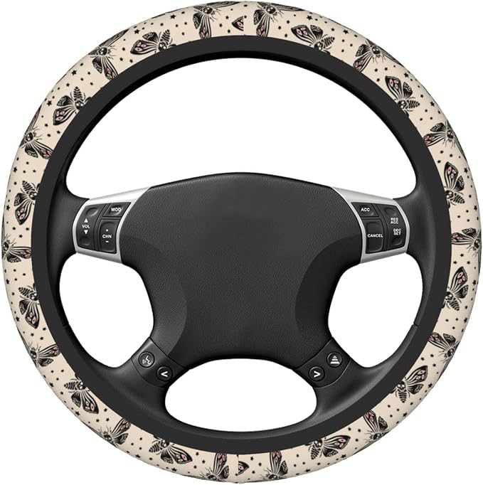 Gothic Moth Steering Wheel Cover Non-Slip Auto Steering Wheel Protector Car Accessories Universal Fit 15 Inches for Men Women