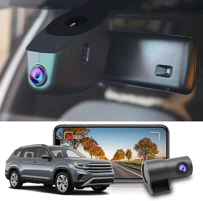Front 4K+Rear 1080P Dash Cam Adapts for Volkswagen Atlas 2018-2026 (Model A/Narrow Rear End) & Atlas Cross Sport 2020-2026, OEM Look, Dual Loop Recording, WiFi & APP, Parking Mode, 128GB Card