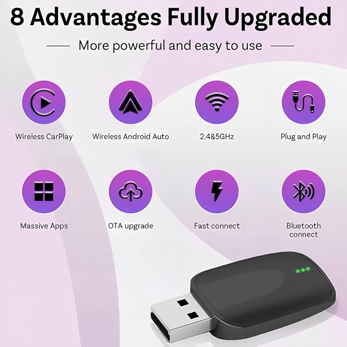 Mini Wireless Carplay Adapter Compatible with Mercedes-Benz S550 2007-2009 | Wireless Adapter, Convert Wired To Wireless, USB & Type C for Apple IOS 10+, Android 11+, Car Interior Accessories