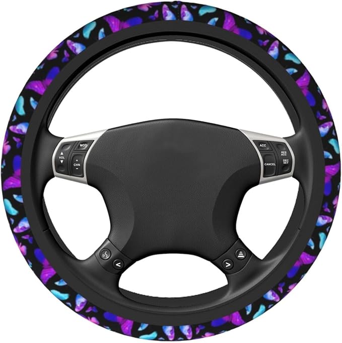 Butterfly Blue Purple Steering Wheel Cover Car Accessories Cute for Women Girls Girly Universal 15 Inch Neoprene Auto Interior Decor Anti Slip Car Truck Protector