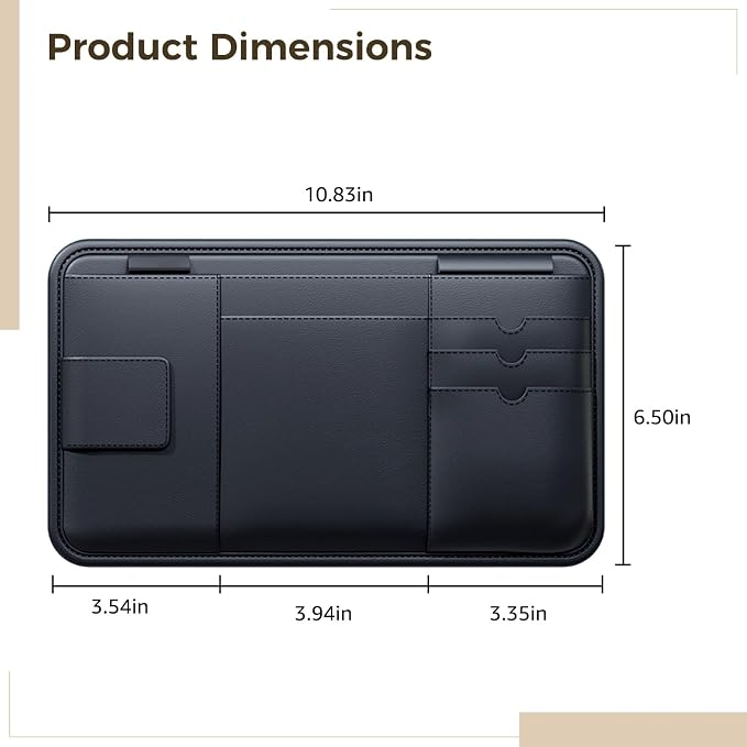 Car Visor Organizer, Multi-Functional Sun Visor Organizer, Black PVC Compact Design, Includes Pocket for Documents, Glasses Holder, Ideal for Most Vehicles