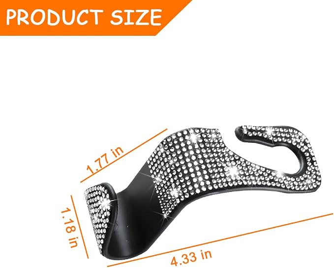 Mandark 4PCS Bling Car Seat Headrest Hooks, Crystal Rhinestone Vehicle Seat Back Hanger for Grocery Purses Handbags, Diamond Auto Seatback Storage Organizer Hanger, Universal for Most Cars (White)
