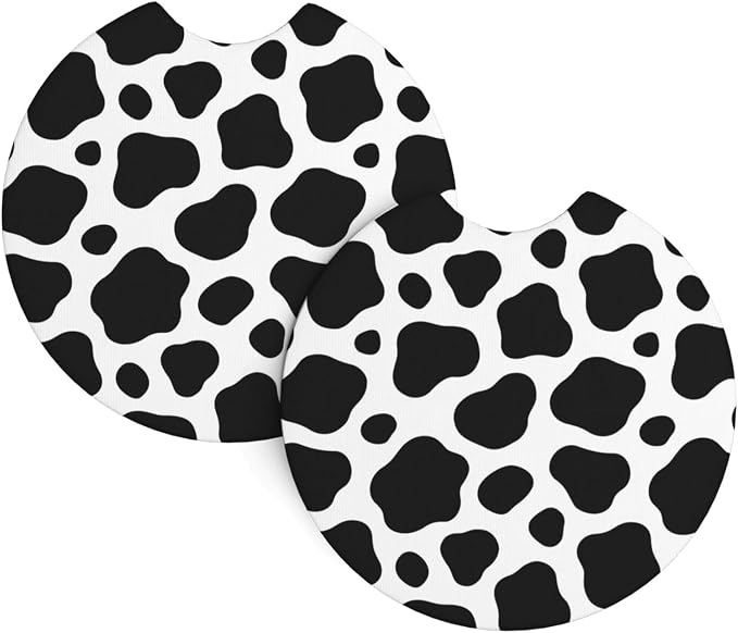 Cow Print Steering Wheel Cover - Cow Printe Steering Wheel Cover Anti-Slip Breathable 15 Inch Universal 2 Pcs Car Interior Cup Holder Pad for Men Women