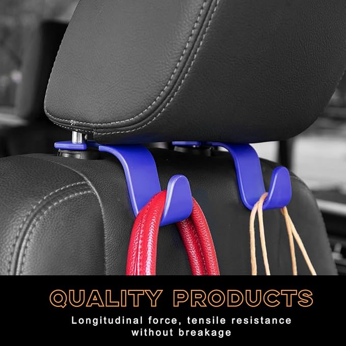 4PCS Car Seat Headrest Hook, Auto Back Seat Hanging Storage Organizer, Vehicle Seatback Hanger Holder for Purse Handbag Coat Umbrella, Universal Interior Car Accessories (Dark Blue)