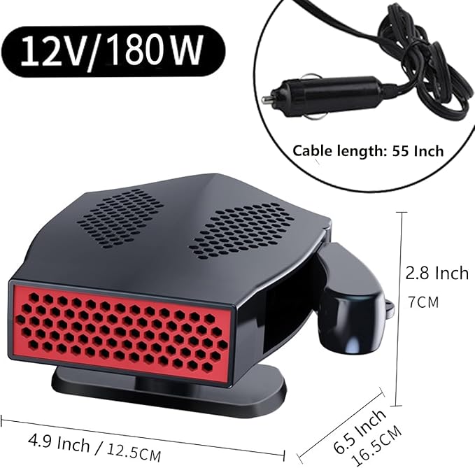 12V Car Heater, Powerful 180W Heater for Cars, Efficient Window Defroster and Car Defroster, Ideal for 12V Vehicle