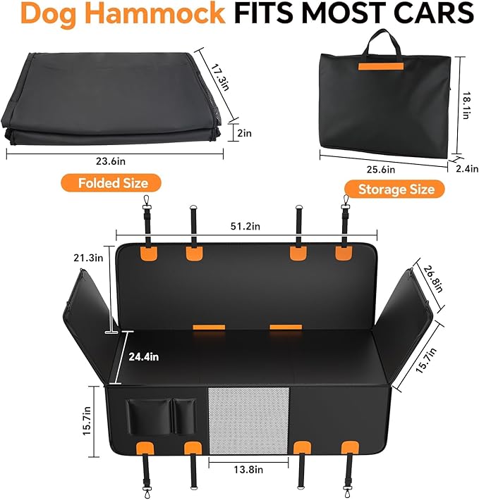 Dog Car Seat Cover Hard Bottom, 400LBS Back Seat Extender for Dogs, Waterproof PU Leather Dog Hammock, Heavy Duty Dog Seat Protector for Car SUV Truck