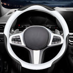 Leather Car Steering Wheel Cover, Elegant, Fashionable, Comfortable, Non-Slip, Breathable, Universal 15 inch, Black and White