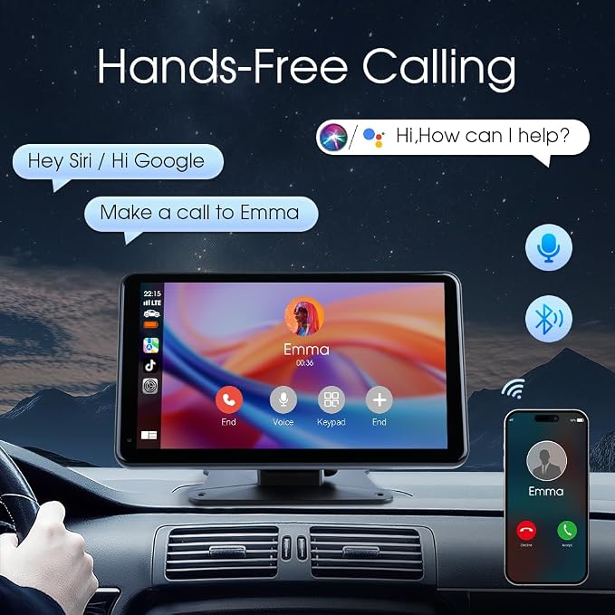 Portable Wireless Carplay Car Stereo, 7 inch HD Touchscreen for All Vehicles,with Apple CarPlay & Android Auto with Backup Camera/Mirror Link/Voice Control/Bluetooth/GPS/AUX/FM Satellite Radio