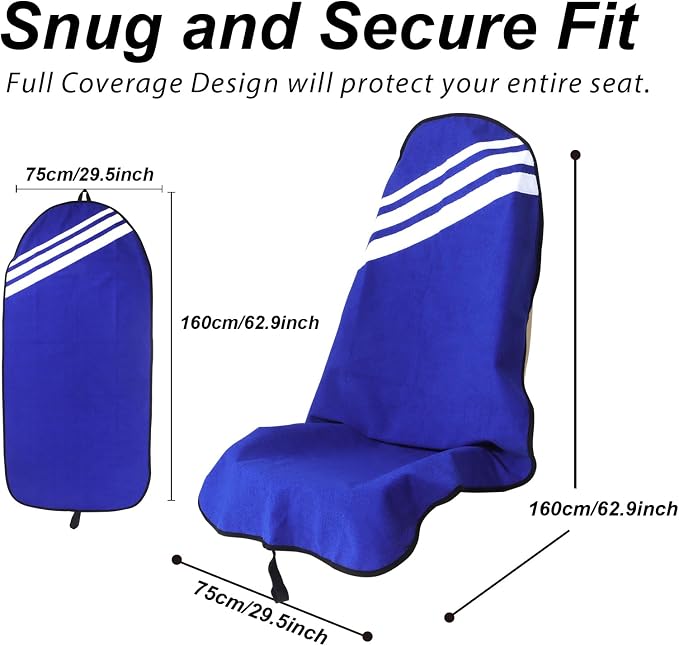 Waterproof Car Towel Seat Covers Front Seats for After Gym Workout,Auto Universal Interior Sweat Towels Cloth Bucket Carseat Cover Protector for Trucks SUV RV Boat Van (Blue with White)