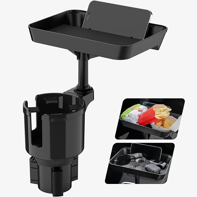 Car Cup Holder Tray, 9.5" Car Food Tray Table for Eating | Cup Holder Expander Adapter for Car, Fits Yeti, Hydro Flask, Other Bottles and Mugs in 16-46 oz, Car Road Trip Essentials