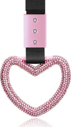 Bling Car Accessories Bling Heart Handle Ring Car Accessory for Women Hand Strap Drift Charm Rear Bumper Warning Ring Decor for auto Bus Interior Exterior Decoration (Pink, Heart Style)