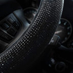 Steering Wheel Cover for Women Men Bling Bling Crystal Diamond Sparkling Car SUV Wheel Protector Universal Fit 15 Inch (Black with Black Diamond, Standard Size(14" 1/2-15" 1/4))