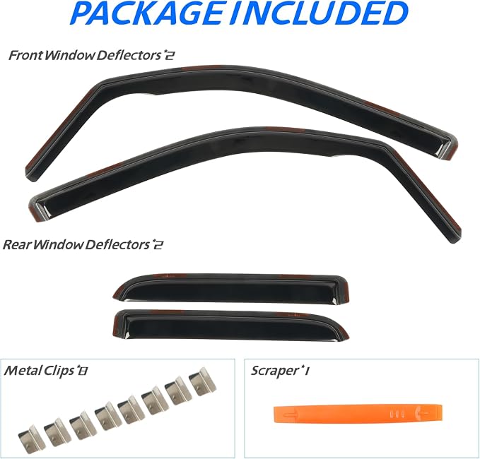 4 PCS in-Channel Rain Guards for Trucks 2019-2024 Dodge Ram 1500 Quad Cab, Smoke Tinted Window Deflectors, Extra Durable Vent Window Visors, Vent Shade Shield 2020 2021 2022 2023