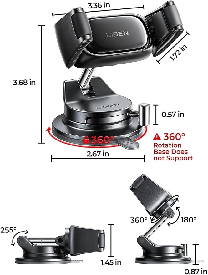 Suction Phone Mount for Car, [Ultra Suction & 95% Cases Friendly] Car Phone Holder Mount Vacuum Dashboard Phone Holder, Car Cell Phone Holder for iPhone 17 16 15 14 Pro Max Air Galaxy S26 S25