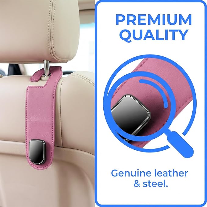 Car Seat Headrest Hook, 2PCS Vehicle Seat Back Hangers Organizer for Handbag Purse Coat, Automotive Interior Headrest Storage Hooks, Universal for SUV Automobile Truck (Pink)