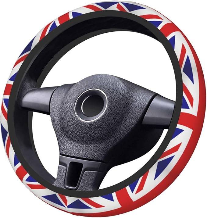 Elastic UK Flag Car Steering Wheel Cover Protector Upgrade Thicken,United Kingdom Union Jack Red,Stretchy Soft Car Accessories Interior Decor for Diverse Cars Truck SUV Men Women Universal 15 Inch