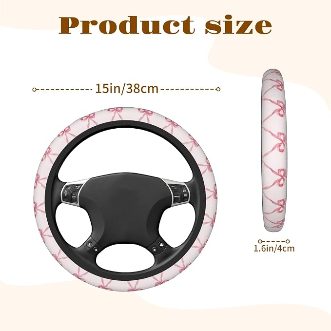 Steering Wheel Cover Accessories Neoprene Cover, Breathable Non-Slip Easy to Install Suitable for Women Men, 14.5-15.5 Inch for Car SUV Van Truck Universal - Pink Bow