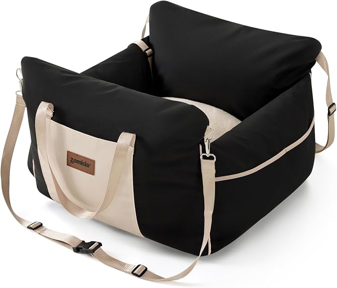 Dog Car Seat for Small Dogs - Waterproof Pet Booster Seat for Car with Clip-On Safety Leash, Travel Carrier for Medium Puppy up to 25 lbs, Adjustable Buckles, Black