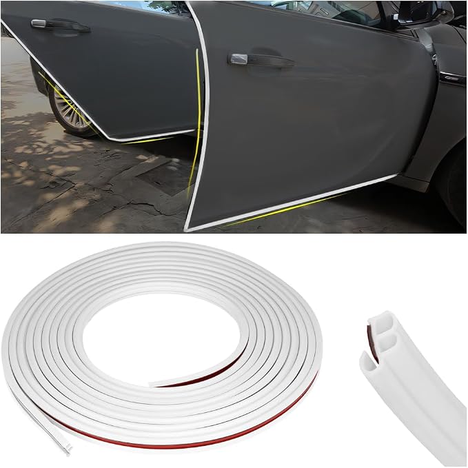 Car Door Rubber Seal Strip, 32.8Ft Self Adhesive Weather Stripping Automotive Edge Trim, Weatherstrip Soundproof Vehicle Tailgate Window Sealing Cover, Universal for SUV RV Truck (White)