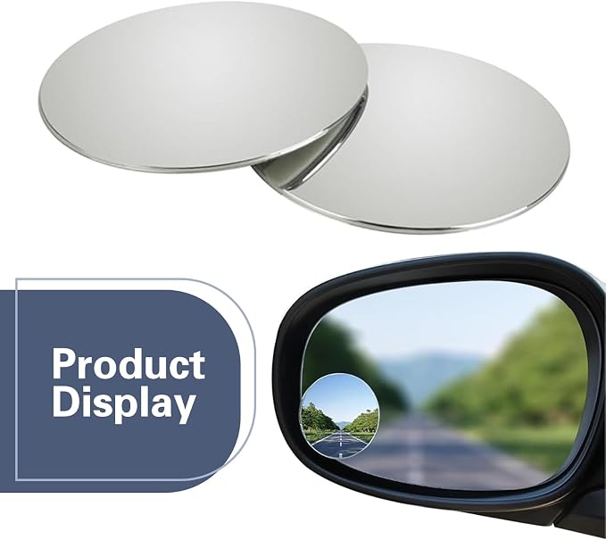 2 Pack Blind Spot Mirror， 2" Round Frameless HD Convex Blind Spot Mirrors, 360° Adjustable Wide Angle Rearview Mirrors with Swivel Rod, Universal Fit for Cars, SUVs, Trucks
