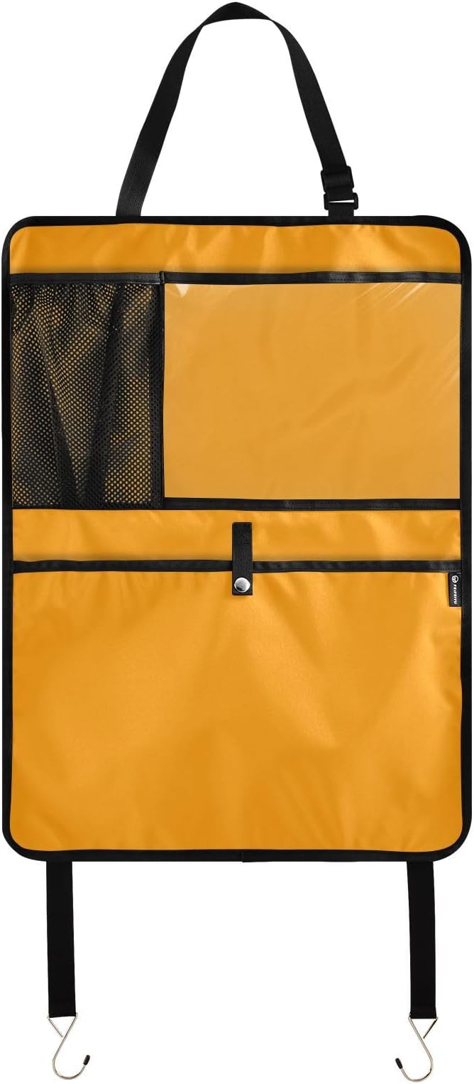 Seat Back Organizer Marigold Car Backseat Protective Kick Mat with Mesh Pockets, Car Seat Protector for Child Car Seat