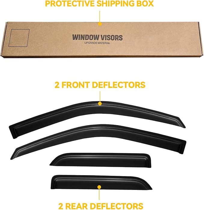 Rain Guards for 2009-2018 Dodge Ram 1500 Quad Cab/Extended Cab, Window Visor Shields Vent Deflector Shade Wind Dark Smoke for 19-24 Ram 1500 Classic Quad Cab, 4PCS, Out-Channel