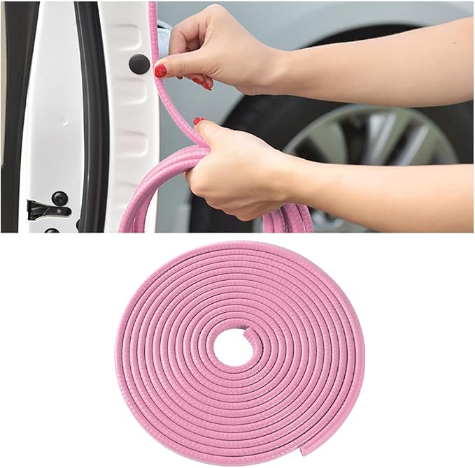 Car Door Edge Guards, 16Ft Rubber Seal Car Door Edge Trim, U Shape Door Edge Protector Guard, Aluminum Weather Proofing Automotive Door Edge Molding Protection for Most Car (Pink)