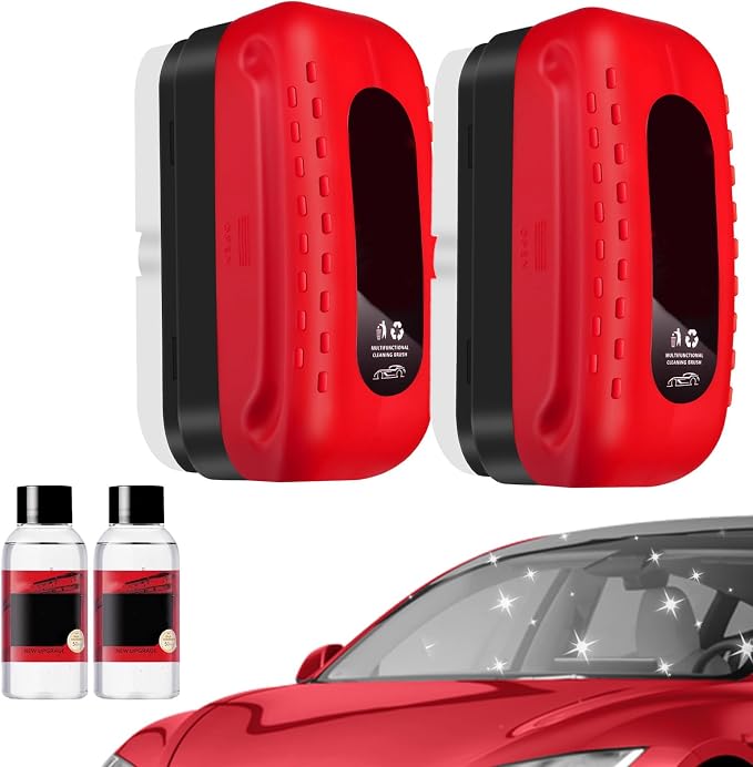 Car Glass Oil Film Cleaner, 2026 Upgraded Automotive Oil Film Cleaning Brush for Car Windows, Cars Window Glasses Cleaning Boar with Extra Cleaner, Universal Anti-Rain Fog Glass Brush (2)
