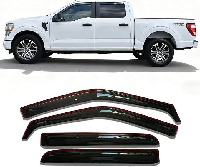 in-Channel Window Visors Rain Guards Fit for Ford F150 2015-2020 SuperCrew | Window Deflectors Vent Visors for Ford F250 F350 F450 F550 Super Duty Crew Cab 2017-2022, Vent Shades Truck Accessories 4pcs