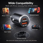 USB C Car Charger Fast Charging, 36W Dual Port Car Charger Adapter, PD 36W USB C & QC USB A, Mini Aluminum Car Charger for iPhone 17/16/15, Samsung, Huawei, iPad, AirPods