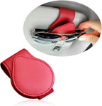 Magnetic Sunglass Holder for Car Visor,PU Leather Car Sunglass Holder Organizes Glasses Tickets Cards & Keeps Car Tidy,Universal Car Accessories Interior (Red)