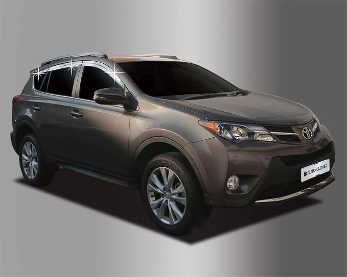 AUTOCLOVER Tape-On Rain Guards Window Visors 6 Pcs Set for Toyota Rav4 2013 2014 2015 2016 2017 2018 / Window Deflectors, Out-Channel Vent Shades (Chrome)