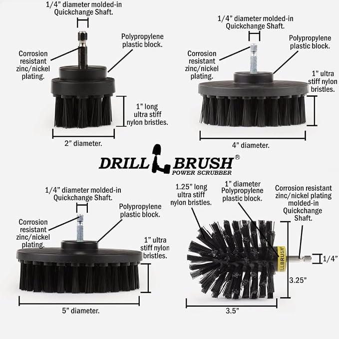 BBQ Grill Cleaning Kit - Safe Nylon Grill Brush | Set - Ultra Stiff Power Scrubber Attachments for Loose Paint, De-Scaling Rust and Graffiti Removal on Stone, Brick and Masonry