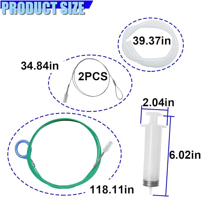 Auto Sunroof Drain Cleaning Tool, 118 Inch Long Flexible Pipe Cleaner with Syringe Hose and Soft Drain Brush, Car Tube Dredging Brush for Drains Holes, Sewers, Windshields (White)