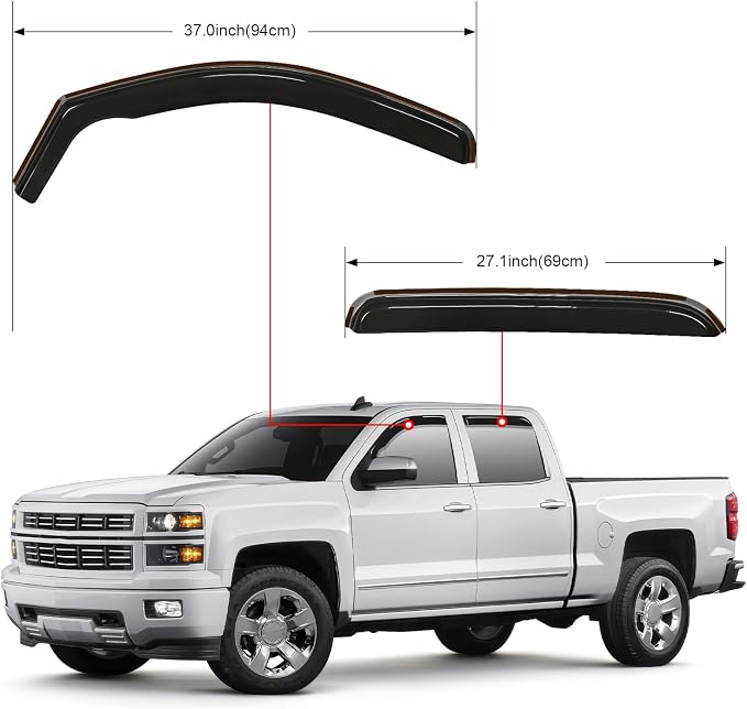 Window Visor Compatible with Chevy Silverado 1500/Avalanche 2007 2008 2009 2010 2011 2012 2013 GMC Sierra 1500/Silverado/Sierra 2500-3500HD Crew Cab Yukon XL in Channel Rain Guards