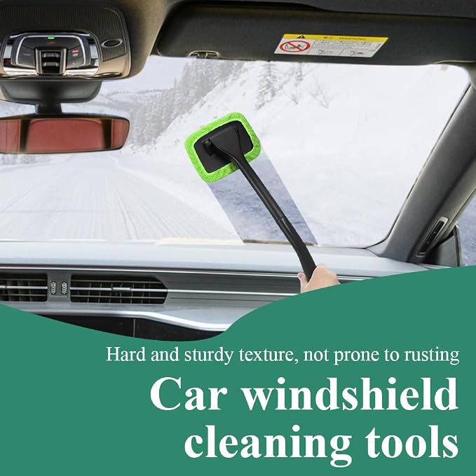 Windshield Cleaning Tool, Extendable Handle Car Window Cleaner with 4 Reusable Microfiber Pads, Auto Inside Glass Wiper for Car Windscreen Cleaning