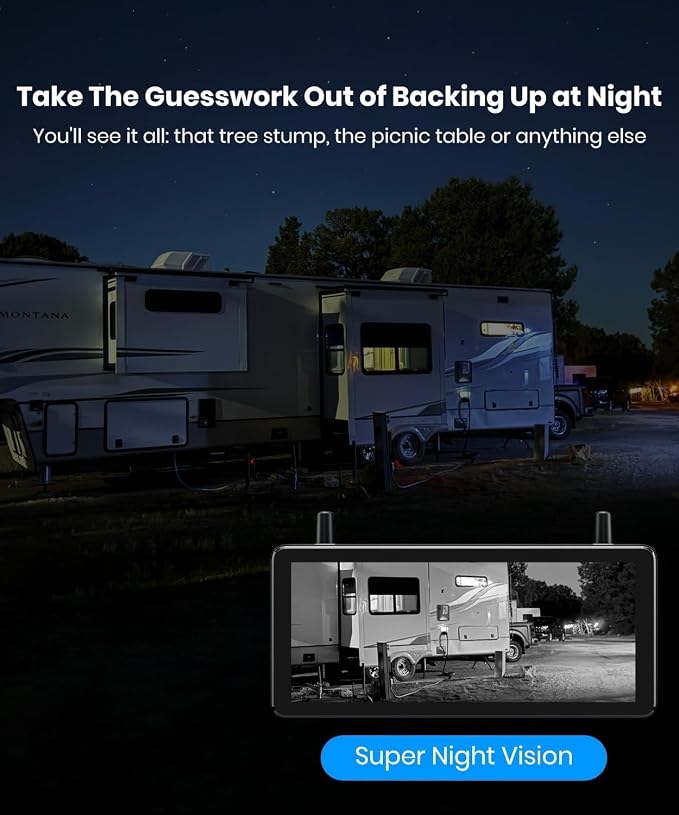 RV Backup Camera Wireless Plug and Play Compatible with Most RV | IR Night Vision, HD 1080P 7.2'' DVR 3-Channels, Stable Signal & Wide Angle Rear View Camera for Trailer Camper Motorhome