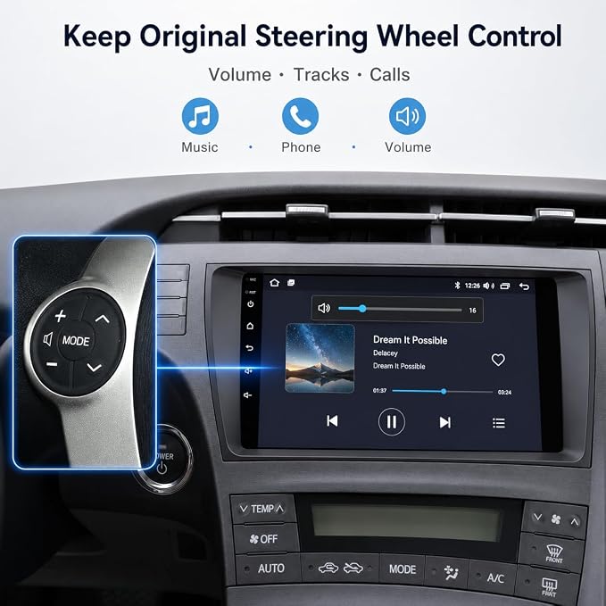 for Toyota Prius 2010-2015 Car Stereo, 8 Core 4GB+64GB Android Radio with 32-Band DSP, Wireless CarPlay & Android Auto, 4G LTE GPS Navigation, AHD Backup Camera
