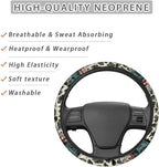 Aztec Cow Print Beige Auto Steering Wheel Cover Universal 15 Inch Diameter Anti-Slip Neoprene Car Steering Wheel Protector for Women Men