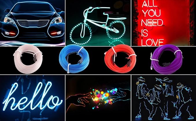 ABALDI El Wire Neon Light Car Interior LED Lights, Ambient Lighting Kits for Xmas Halloween Christmas Car Decoration(5m/16ft, Ice Blue)
