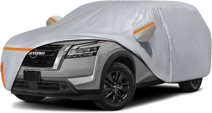 Car Cover for 2012-2026 Nissan Pathfinder, Waterproof Custom-fit All Weather Sun Rain UV Dust Snow Wind Protection Outdoor Pathfinder Full Car Cover with Door Zipper and Cotton Lining-Grey