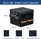 Trunk Storage Organizer with Lid, 35cm Small 36L Collapsible Car Trunk Organizer,Small Car Organizer Aluminium Handle, Car Accessories for Sedan Auto SUV Truck Minivan Road Emergency Black