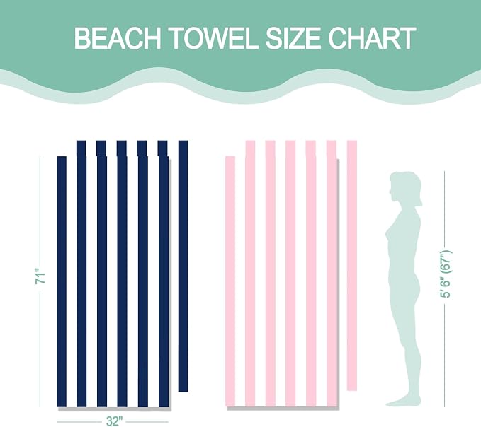 2 Pack Microfiber Beach Towel, Quick Dry Travel Towel Large Sand Free Towel for Beach, Camping, Swim Pool, Gym, Sports& Yoga 71"x32", Stripe Navy & Pink