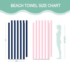 2 Pack Microfiber Beach Towel, Quick Dry Travel Towel Large Sand Free Towel for Beach, Camping, Swim Pool, Gym, Sports& Yoga 71"x32", Stripe Navy & Pink