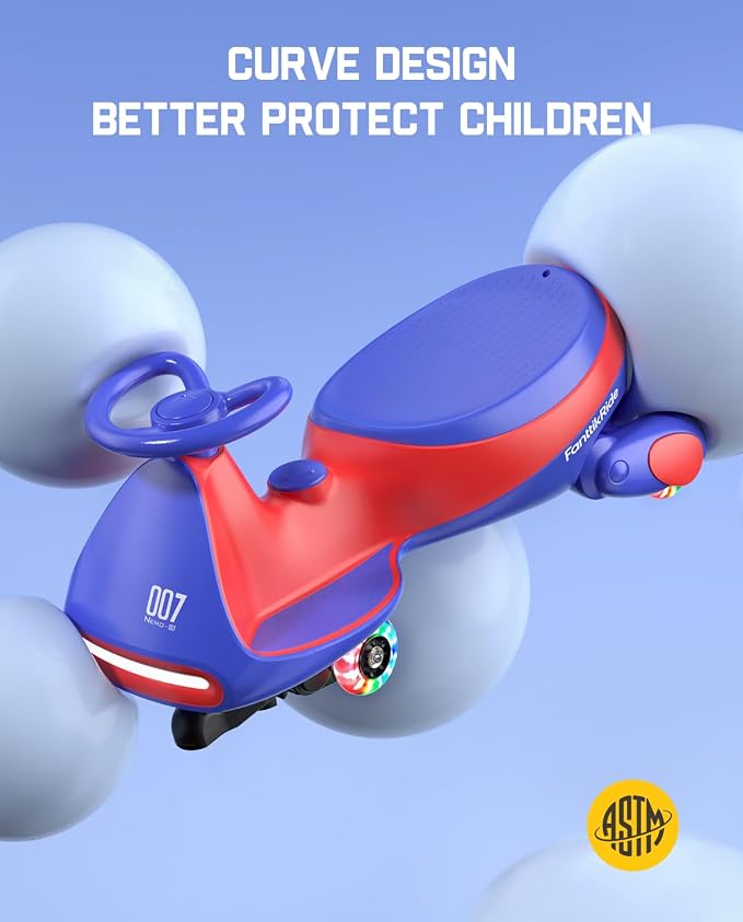 N7 Pro Electric Wiggle Car with Pedal, Rechargeable Battery, CyberWiggle, 2 in 1 Swing Car, 2 Speeds Max 4 Mph, Anti-Rollover, Flashing Wheels, Bluetooth, Ages 3+, 150 Lbs, Blue